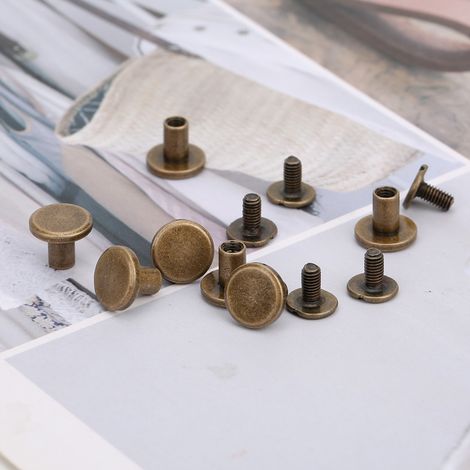 50 jeux de rivets femelles à tête plate en cuivre pur de 8 mm pour l'assemblage de registres, vis de reliure métallique pour cahiers, agrafes de registre de 8 mm, couleur bronze antique