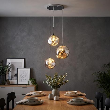 Lustre Suspendu Triple en Cristal Moderne - 3 Lumières E27, Design Style Vintage/Industriel/Scandinave/Rustique, pour Salon, Chambre d'Ado, Bureau ou Entrée, Chrome (1/5)