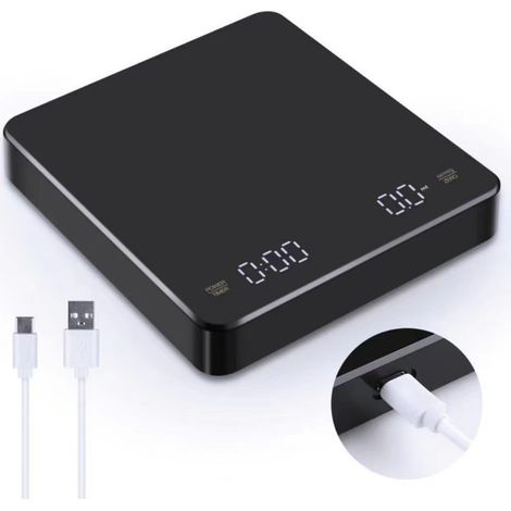 Dies ist eine Kaffeewaage für die manuelle Zubereitung von Kaffee, ausgestattet mit einem Timer, einer USB-Schnittstelle und einer maximalen Wiegekapazität von 3 kg. Sie eignet sich für Espressomaschi