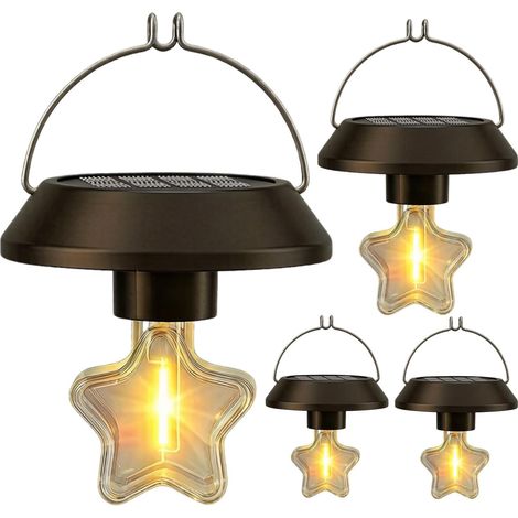 Tragbare Solar-LED-Lampe für Camping und Zelte, Stimmungslicht mit Haken, wasserdicht, Hängelampe für Terrasse und Camping, Stern
