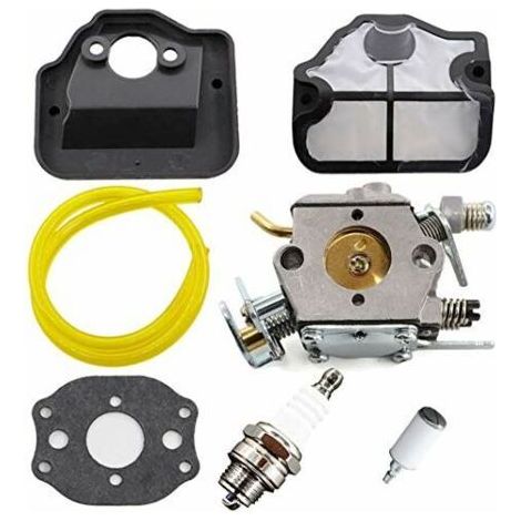 Carburateur de Remplacement pour Tronçonneuses Husqvarna 36, 41, 136, 137, 141, 142, Inclus Bougie d'Allumage et Kit de Filtre à Air, Remplace les Numéros 530071987, 530035482, 530029811. (1/5)