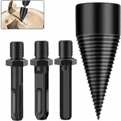 Fendeur de bois, foret fendeur de bois de 42 mm, fendeur de bois conique pour perceuses et défonceuses à bois, outil de meulage de bois conique à vis de fendage durable avec 3 poignées (1/4)
