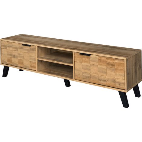 Mobile TV moderno con 2 ante e 2 vani a giorno, 160,5 x 35,5 x 45 cm, effetto legno (1/5)