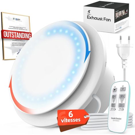 Extracteur d'Air 100mm 220m³/h - 2 Directions 6 Vitesses Ventilation Salle de Bain avec Télécommande - Ventilateur avec Voyant Lumineux, Montable au Plafond ou au Mur pour Cuisine WC Garage (1/5)