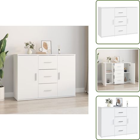 The Living Store Buffet blanc 91x29,5x65 cm bois d'ingénierie - Bois d'ingénierie (1/5)