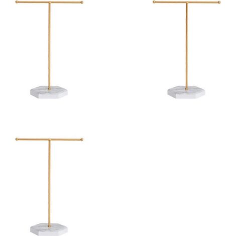 Présentoir à bijoux en trois parties, porte-colliers, tige en forme de T, tour de rangement de bijoux de bureau plaquée métal, pour exposer des bijoux suspendus. (1/4)
