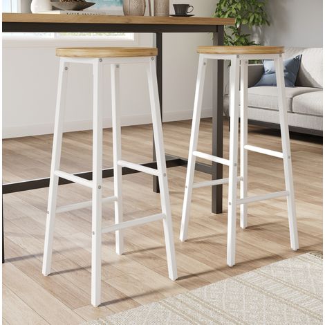 Set de 2 taburetes de bar 30/30/70 cm, estructura blanca y asiento efecto madera (1/5)