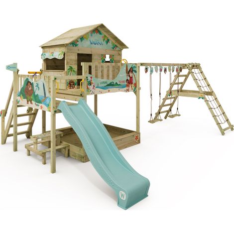 Wickey Torre gioco Disney Saga con altalena e scivolo, casetta su palafitte con sabbiera, scala e accessori da gioco - Vaiana