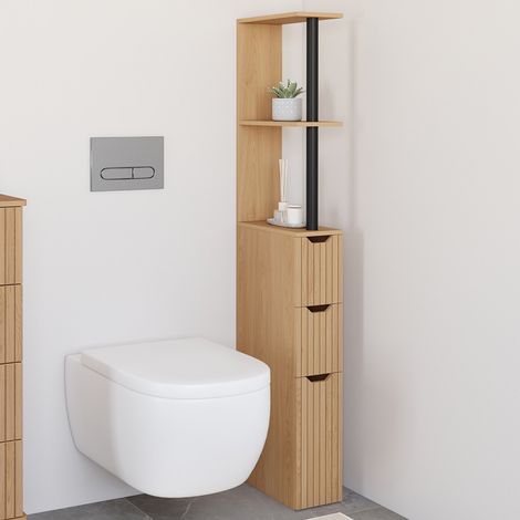JULIETTE Estantería de madera para WC de 3 puertas con efecto de listones