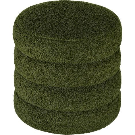 Tabouret rond en polaire douce, supporte jusqu’à 120 kg, diamètre 40 cm × hauteur 45 cm, couleur verte (1/5)