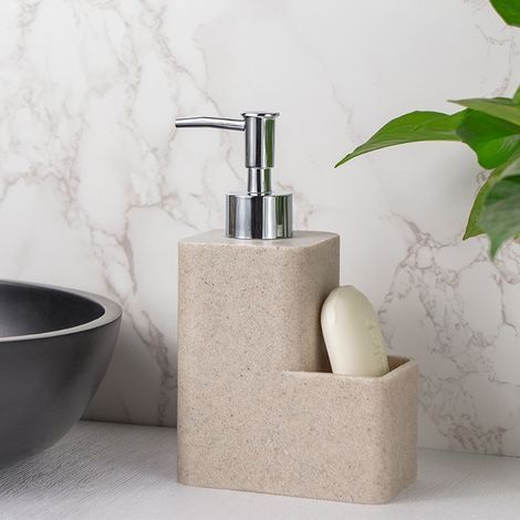 GENERIC-Distributeur De Liquide Vaisselle Festival, Distributeur De Savon, Résine Haut De Gamme Avec Surface Douce Au Toucher, Avec Compartiment Pour Eponge, 11 X 17.8 X 7 Cm,Couleur Sable (1/2)