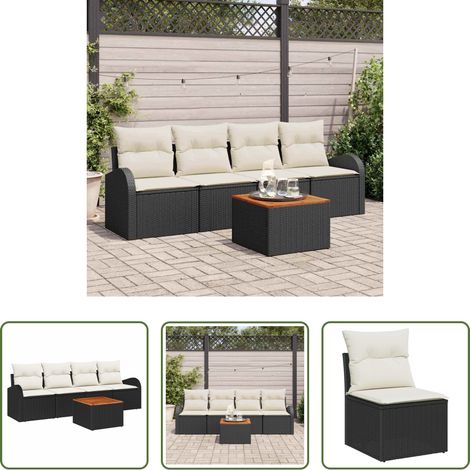 vidaXL Jardin modulaire -  Ensemble de canapé de jardin 5 pcs Noir et Crème polyrotin (1/5)