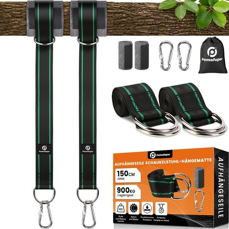Kit de Suspension Double pour hamac et balançoire, Supporte jusqu'à 400 kg et Convient aux hamacs, balançoires, chaises suspendues et Anneaux de Gymnastique (Vert, 150cm)