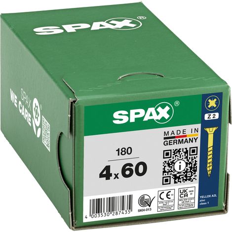 SPAX Vis universelle, 4 x 60 mm, 180 pièces, Filetage partiel, Tête fraisée, Cruciforme Z2, 4CUT, YELLOX - 8000000287435