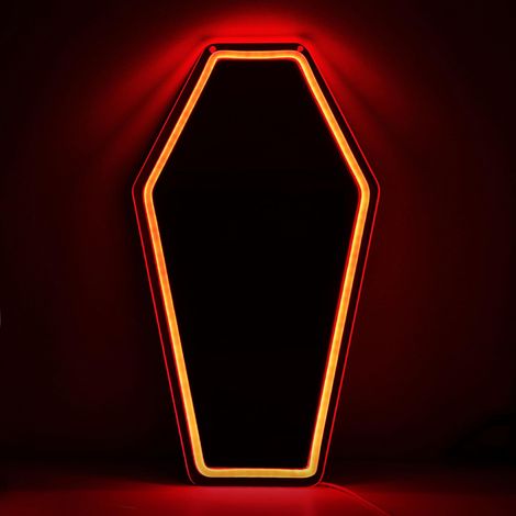 Enseigne néon miroir en forme de cercueil — Style gothique  une décoration murale parfaite pour les pièces à vivre, les chambres, les bars, Halloween et Noël (1/5)