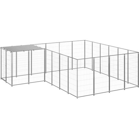 Cuccia da esterno gabbia per cani parco animali argento 8,47 m² acciaio 020000304