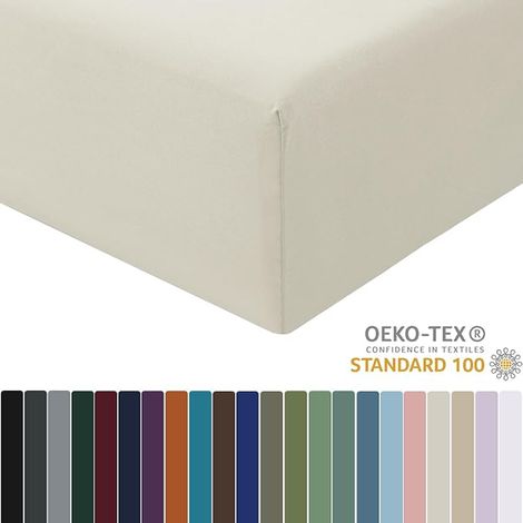 Lenzuolo con angoli 180x200 Beige - Lenzuolo con angoli 180 x 200 angoli 40 cm Materasso in Microfibra 2 Persone, Morbido e Traspirante con Elastico Tutto Intorno (1/4)