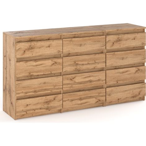 Commode enfant 12 tiroirs – 180 cm x 92,5 cm x 33,5 cm – Chêne Wotan – Panneau laminé – Finition mate – Ergonomie optimisée (1/5)