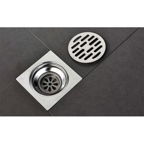 Siphon de Sol en Acier Inoxydable Anti-Odeur Carré de Salle de Bain Déchets Gate Égouttoir de Douche Drain de Plancher avec Couvercle de Crépine Amovible(Style 2) (1/4)