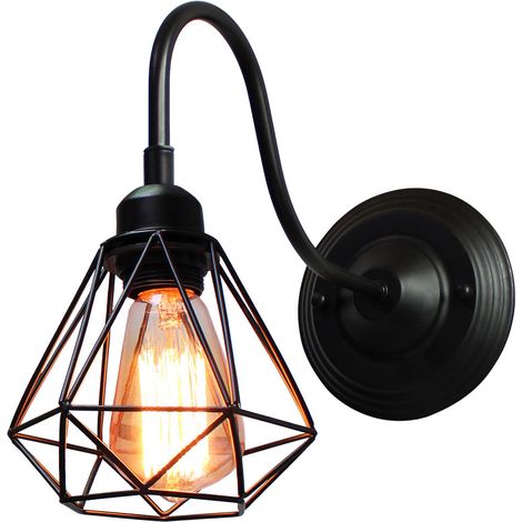Applique da Parete Interno, Illuminazione con Ø16cm Gabbia di Diamanti, In Industriale Stile, per Soggiorno Cucina Camera da Letto Loft Nero 1 Pezzi (1/5)