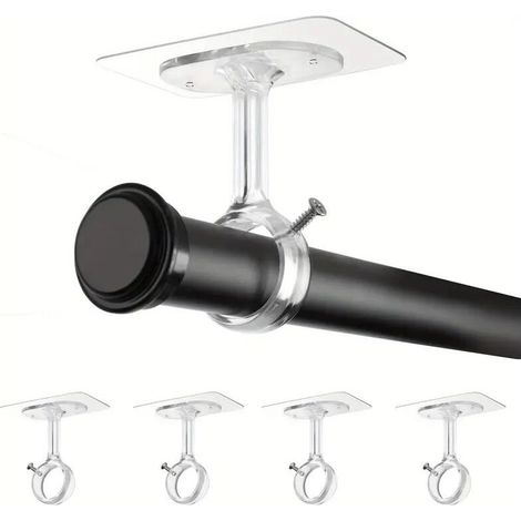 Lot de 4 supports adhésifs sans perçage pour tringle à rideau, support mural plafond jusqu'à 13 kg,fixation sans vis pour cuisine,salle de bain, salon (1/4)