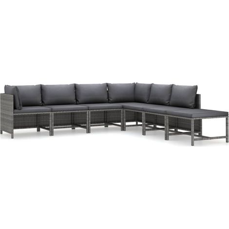 Set Divani da Giardino 7 pz con Cuscini in Polyrattan Grigio vidaXL