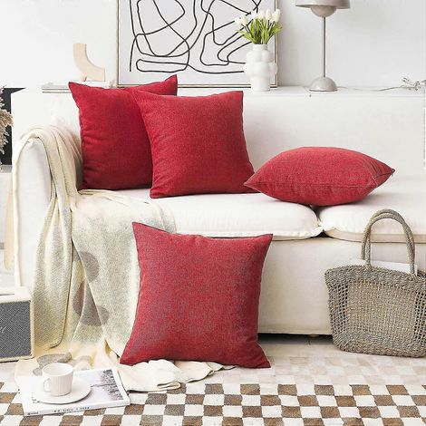 Lot de 4 housses de coussin décoratives style ferme, 45 x 45 cm, en toile de jute. (1/5)