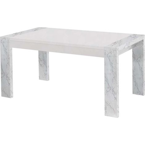 PRAVA - Table Rectangulaire 160x90cm Laquée Blanc et Effet Marbre (1/3)