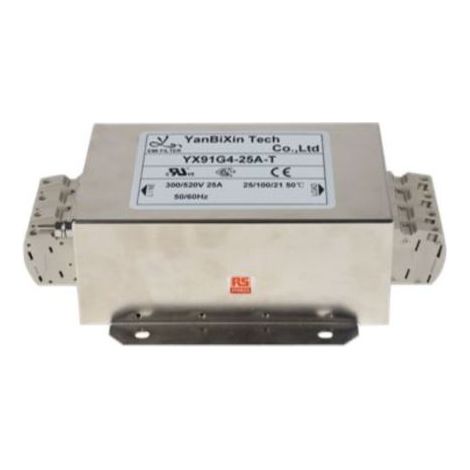 Filtre secteur RS PRO, 25A max, 3 phases, 520 V c.a. max, Montage sur châssis ( Prix pour 1 )