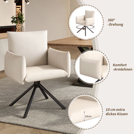 4 Fauteuils de Salle à Manger, Chaises Pivotantes 360° avec Dossier Rembourré et 4 Pieds Métalliques, Soutien Lombaire, Velours Beige, pour Salon, Chambre, Bureau et Bureau à Domicile (1/5)