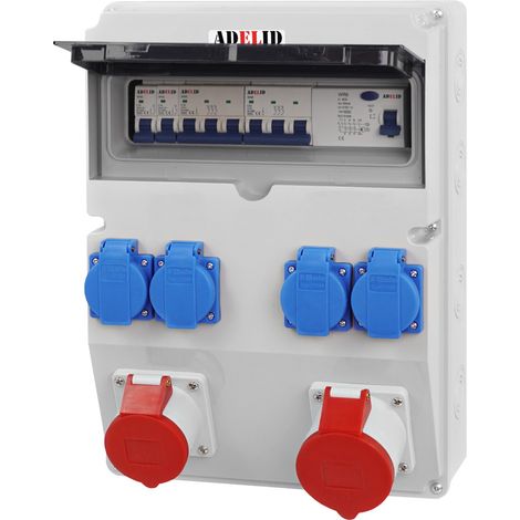 Baustromverteiler Wandverteiler 1x 32A 1x 16A 5-polig CEE 4x 230V Schuko FI-Schalter IP65 (1/5)