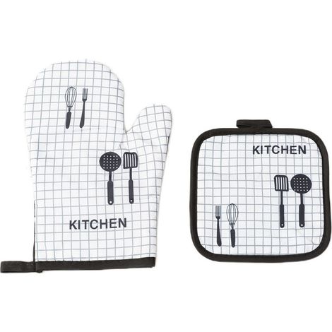 gant de cuisine + 1 manique, doublure en coton, gants de four micro-ondes, pour cuisiner, griller, pâtisserie. (1/4)