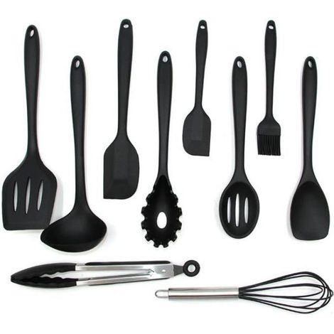 10 pièces, ustensiles cuisine silicone, noir résistant chaleur, kit complet pour cuisinier amateur ou confirmé (1/3)