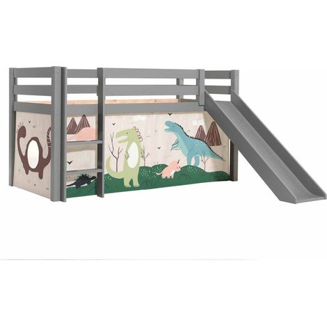 Lit Enfant Surélevé Avec Toboggan "Pino Dino" 90x200cm Gris (1/2)