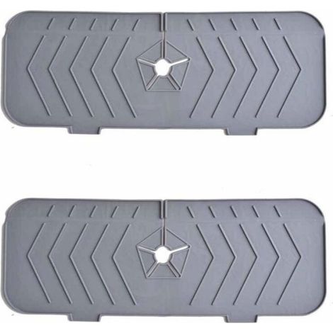 Tapis de vidange pour évier - Silicone alimentaire - Anti-éclaboussures - Gris - Lot de 2 - Design rainuré