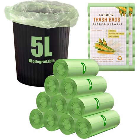 200 biologisch abbaubare 5-Liter-Müllbeutel, 10 Rollen Müllbeutel (50 x 60 cm), 1,2-Gallonen-Müllbeutel (extra stark) für Küche, Haushalt, Büro, umweltfreundlich
