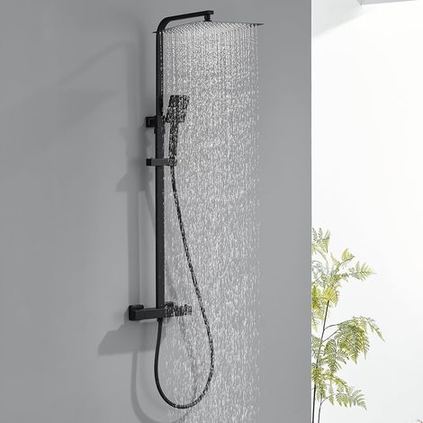 Colonne de Douche Thermostatique avec Douche de Tête 30x30cm, Colonne de Douche Noir Réglable Hauteur entre 80-124cm (1/5)