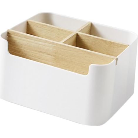 Boîte De Rangement Decorative Bois Et Plastique Panier Avec Compartiments Multi-usages Organisateur Pour Maison Et Bureau