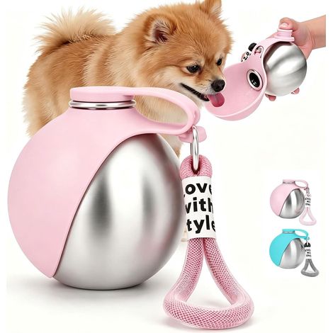 Walking Dog Water Bottle, Travel Dog Water Bottle, 285 ml, Portable Water Bottle, 2 in 1, Portable Dog Water Bottle with Collapsible Silicone Bowl for Walking – Pink (1/5)