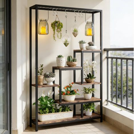 Mobile portapiante in metallo e legno 7 ripiani OKMYHOME (1/5)