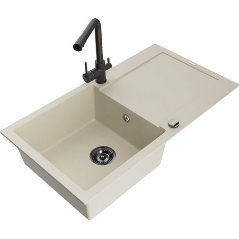 Mexen Leo lavello in granito a 1 vasca con sgocciolatoio e rubinetto da cucina Duero, beige- 6501-69-671600-70