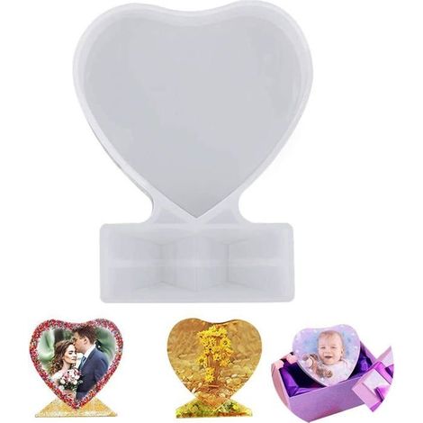 (Blanc)Moules en résine pour cadre photo en forme de cœur, cadres photo d'amour, moule de moulage en silicone époxy (1/4)