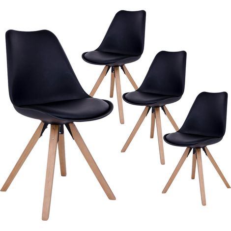 NIBBEN - Lot de 4 Chaises Noires et Piétement Hévéa (1/5)