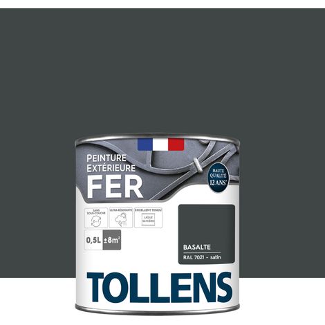 Peinture extérieure fer 2 en 1 - Ultra Résistante et économique - TOLLENS - Satin - Basalte - 0,5L = 7m²