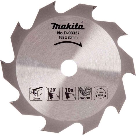 Makita D-03327 Circular Saw Blade for Wood 165mm x 20mm 10T (1/2)