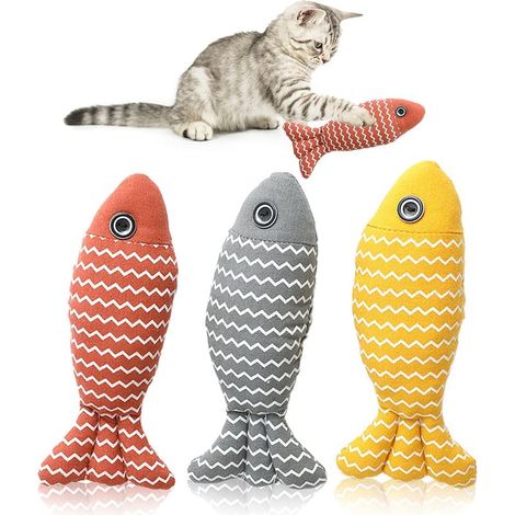 Lot de 3 jouets avec herbe à chat : jouet pour chat, poisson avec herbe à chat, résistant aux morsures, jouet interactif pour chat, jouet en peluche lavable (1/5)