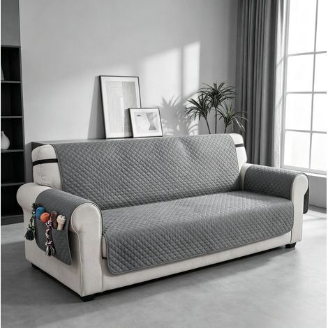 Copridivano 3 posti 306x177 cm in poliestere grigio con tasche portaoggetti (1/5)