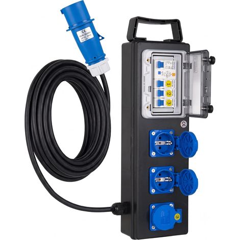 Coffret Électrique de Chantier - Coffret distribution portable avec 3 prises 250V 16A protection différentielle - Répartiteur avec fiche CEE 3P et câble 2m pour chantiers, caravanes (1/5)