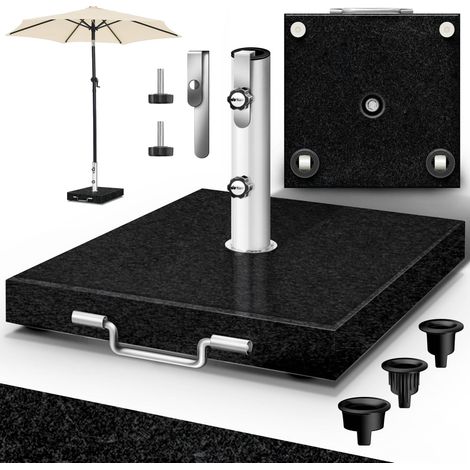 tillvex® Granit Sonnenschirmständer mit Rollen & Transportgriff Schwarz - 27 kg Eckig  Schirmständer Sonnenschirm mit Edelstahlrohr  Balkonschirmständer für Schirmstöcke 16-48 mm & 250 cm Schirmdurchm