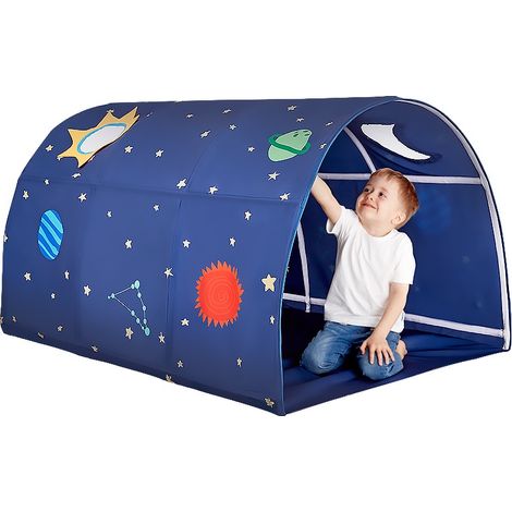 Tunnel pour enfant avec rideau en filet pour lit mezzanine largeur 100 cm bleu (1/5)